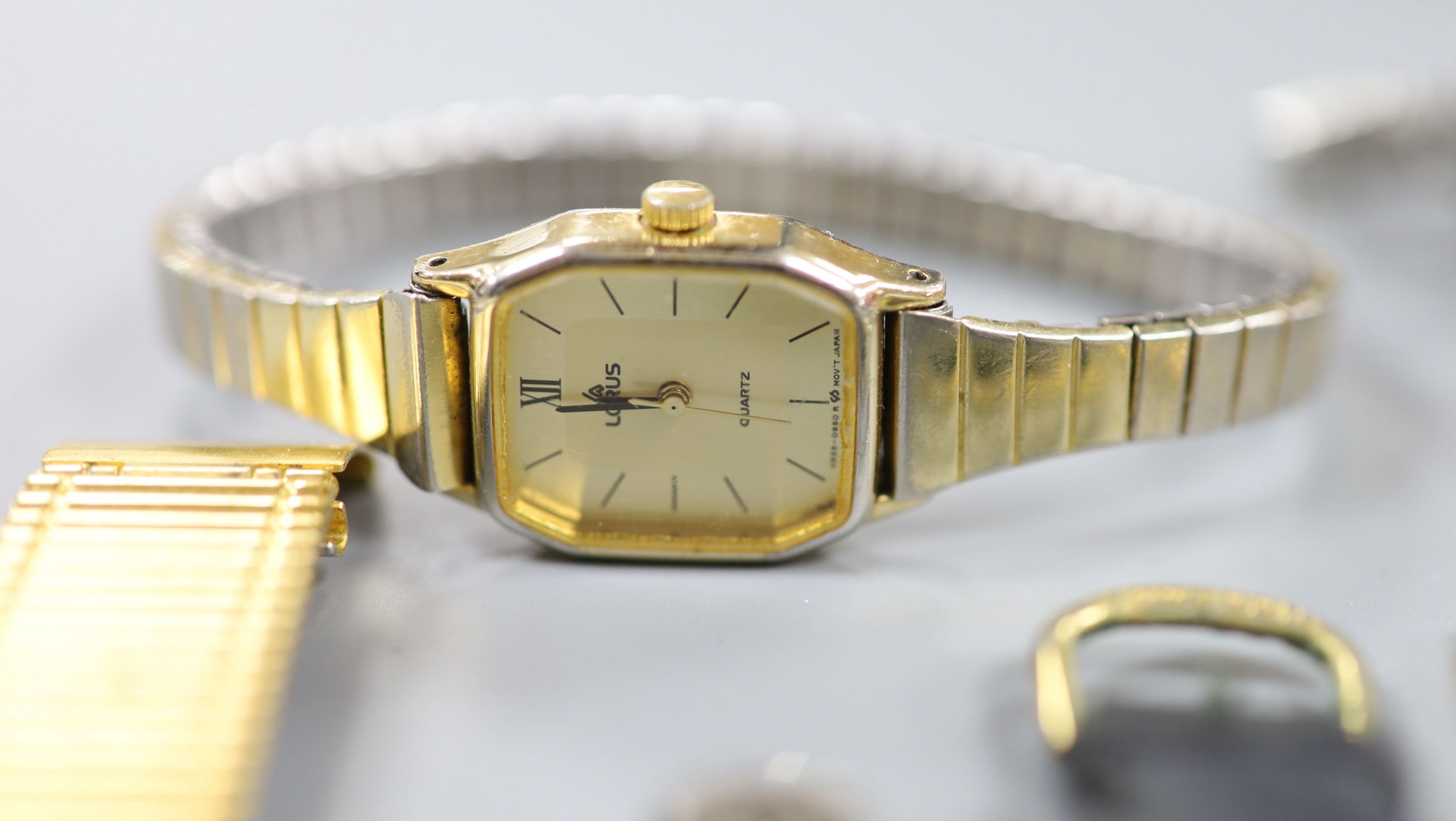 Two gold plated pocket watches including Elgin and a small quantity of minor wrist watches.